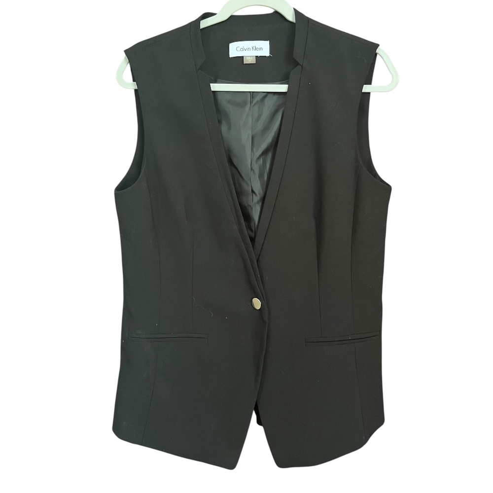 Calvin Klein Black Single Button Long Tailored Vest Size 12 EUC